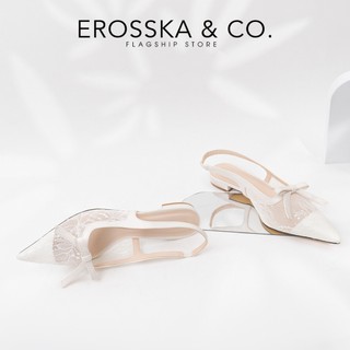 EROSSKA - Giày cao gót Slingback lưới mũi nhọn phối nơ thanh lịch cao 7cm màu trắng kem - EH070