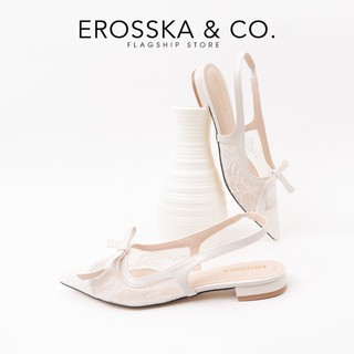EROSSKA - Giày cao gót Slingback lưới mũi nhọn phối nơ thanh lịch cao 7cm màu trắng kem - EH070