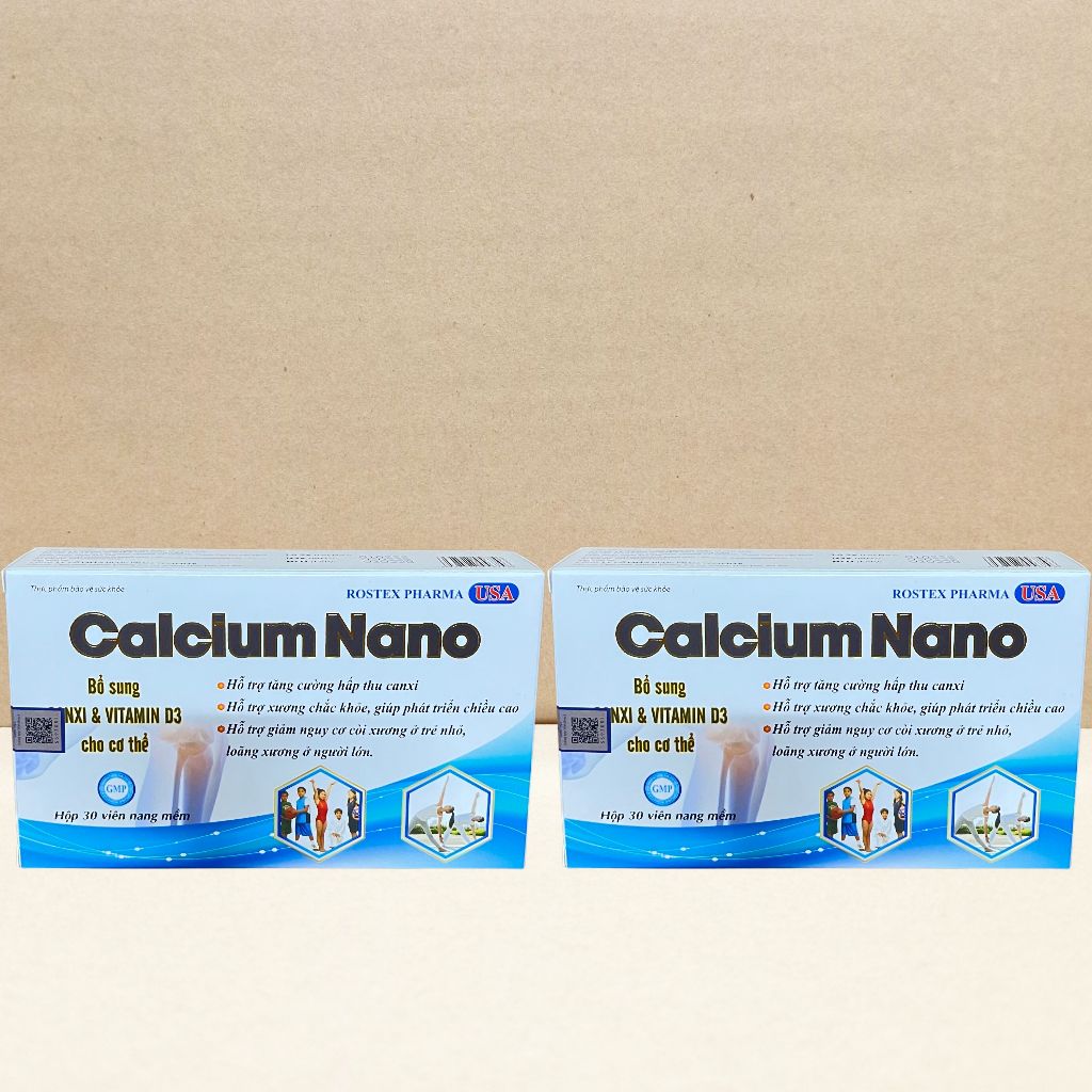 Combo 2 Hộp Calcium Nano Xanh Dương Vỉ 30 Viên - Rostex - Vinaphar - Vitamin Chữa Lành