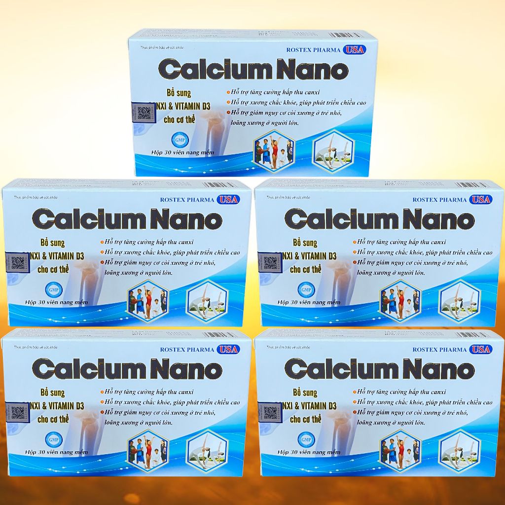 Combo 5 Hộp Calcium Nano Xanh Dương Vỉ 30 Viên - Rostex - Vinaphar - Vitamin Thanh Lọc