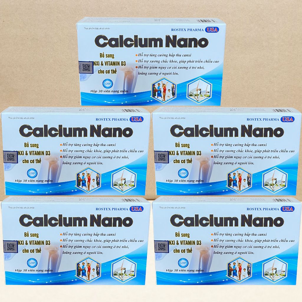 Combo 5 Hộp Calcium Nano Xanh Dương Vỉ 30 Viên - Rostex - Vinaphar - Vitamin Chữa Lành
