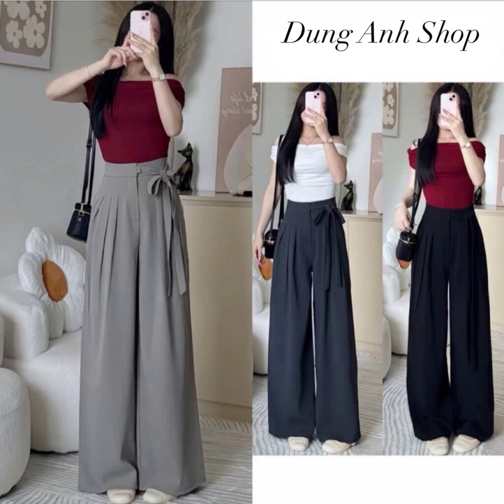 Quần Suông Ống Rộng Lưng Cao Khoá Cài Thắt Dây Nơ (Chất Gold Nhật) Mềm Mịn
