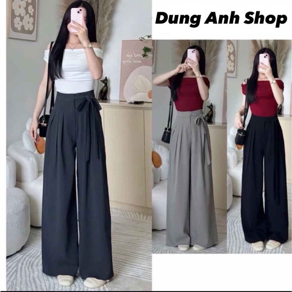 Quần Suông Ống Rộng Lưng Cao Khoá Cài Thắt Dây Nơ (Chất Gold Nhật) Mềm Mịn