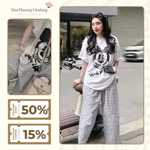 Sét áo 💥HÀNG LOẠI 1💥 Áo thun micki + quần đũi caro kiểu dáng cute MẪU SETMICKEYCTAYQKE. P363
