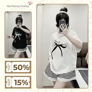 A10 Set đồ nữ sang chảnh áo phông kèm quần đùi cá tính chất cotton mẫu SETNOKAOKAQDUIKE.