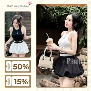 A32 Set đồ sang chảnh áo 3 lỗ kèm quần đùi váy cách điệu, chất cotton size 40-65kg mẫu SETAO3LOQDUIVAYBOM.