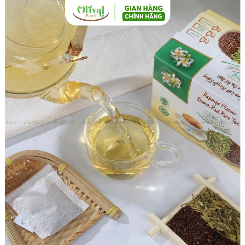 Trà Gạo Lứt Huyết Rồng Hoa Đu Đủ Đực túi lọc-Thải độc gan, giảm ho, giảm mỡ máu, ngủ ngon-OlivalFood