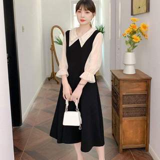 Váy bầu công sở thiết kế dàn xuông cổ được may hai lớp, tay và cổ phối voan nuy
