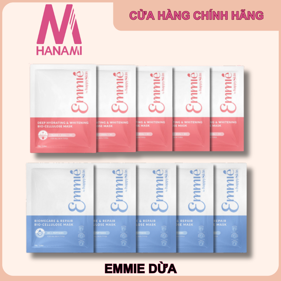 Hộp 10 Miếng Mặt Nạ Sinh Học Dừa Emmie by Happy Skin Cấp Ẩm, Phục Hồi, Dưỡng Sáng Da 25g Skincare