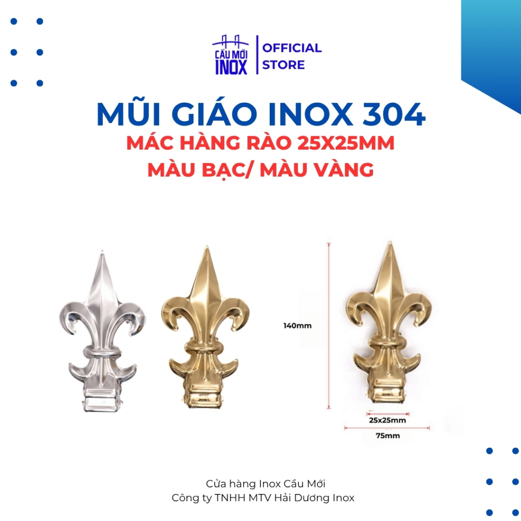 Mũi giáo inox 304, 25x25mm chống trộm, chông trang trí cửa cổng, hoa văn inox bền đẹp, sắc nét