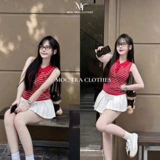 Áo polo len sát nách Quảng Châu kẻ ngang hình thêu siêu xinh, Áo kiểu nữ trẻ trung rẻ đẹp