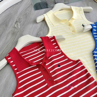 Áo polo len sát nách Quảng Châu kẻ ngang hình thêu siêu xinh, Áo kiểu nữ trẻ trung rẻ đẹp