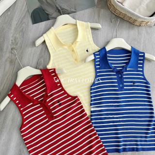 Áo polo len sát nách Quảng Châu kẻ ngang hình thêu siêu xinh, Áo kiểu nữ trẻ trung rẻ đẹp