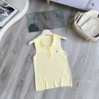 Áo polo len sát nách Quảng Châu kẻ ngang hình thêu siêu xinh, Áo kiểu nữ trẻ trung rẻ đẹp