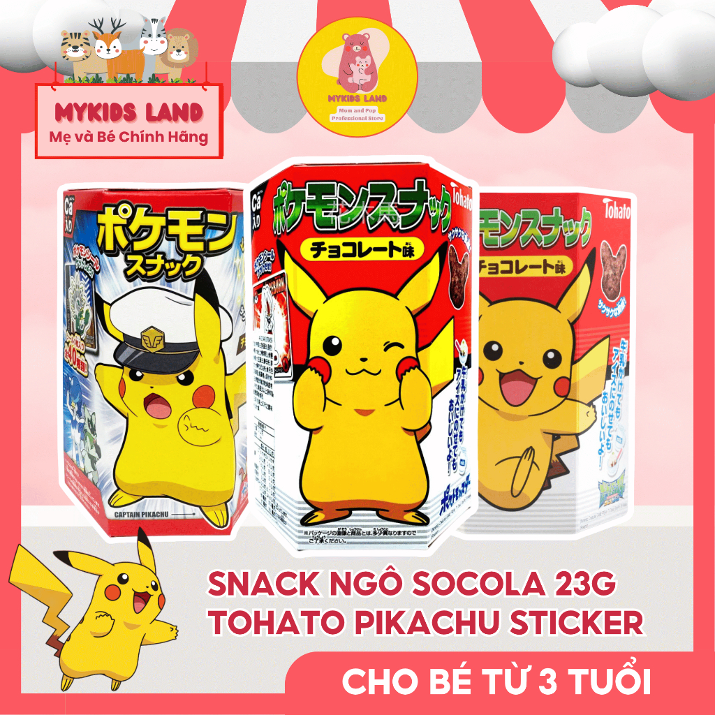Bánh Snack Ngô Hình Pikachu Vị Socola TOHATO 23g – Kèm Sticker Pokemon ...