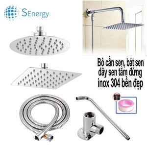 INOX304 Đủ bộ bát sen VUÔNG TRÒN tắm đứng kèm dây nối bằng Inox sáng bóng tiện lợi gồm bát sen cần treo b át và dây sen