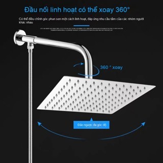 INOX304 Đủ bộ bát sen VUÔNG TRÒN  tắm đứng kèm dây nối bằng Inox sáng bóng tiện lợi gồm bát sen cần treo b át và dây sen