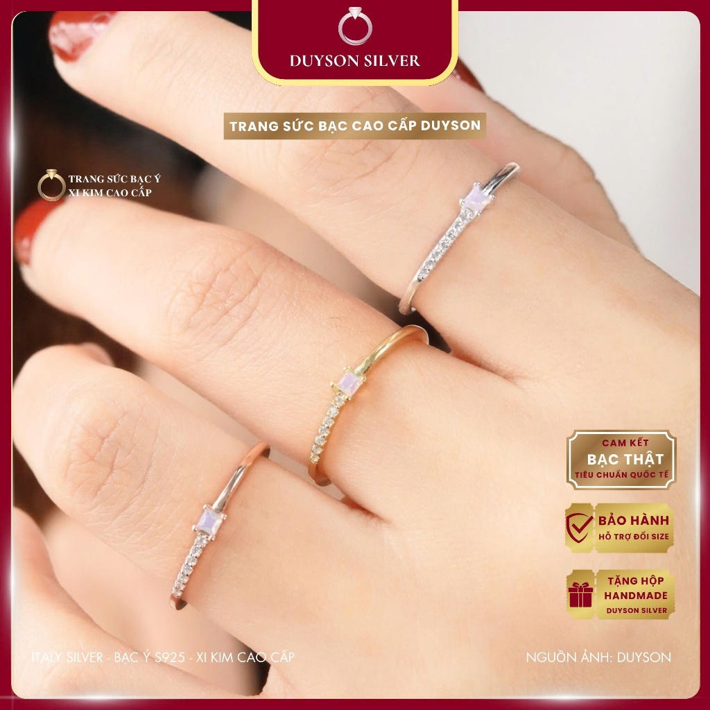 Nhẫn nữ DUYSON SILVER bạc Ý 925 đính đá Moonstone mạ vàng trắng, vàng hồng, vàng NXK69