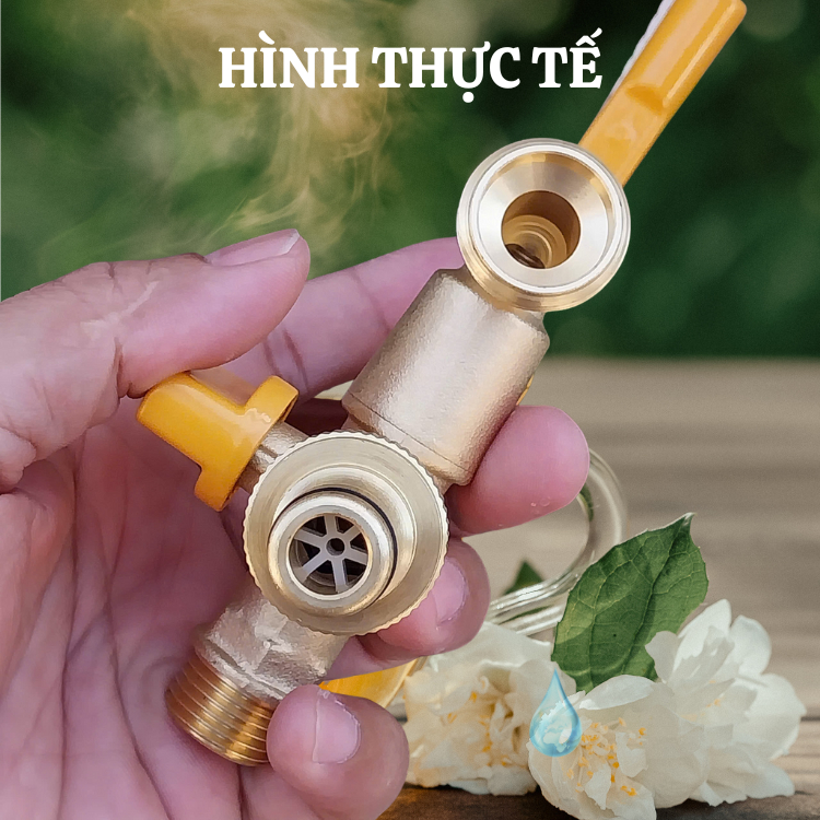 Van khóa nước 2 đầu ra độc lập bằng đồng thau kèm 2 đầu nối vòi