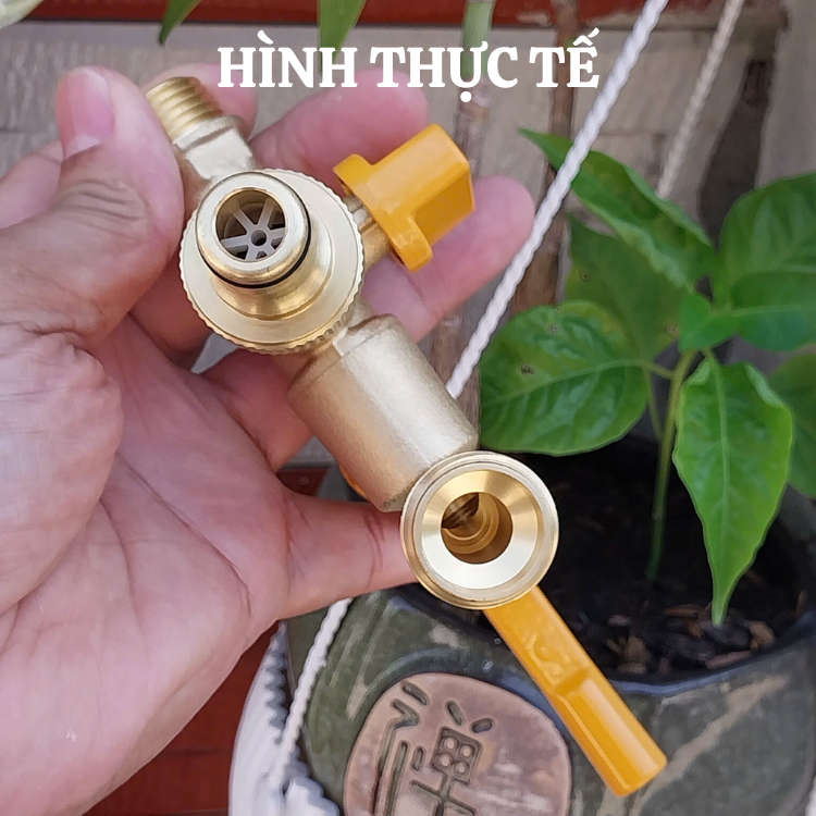 Van khóa nước 2 đầu ra độc lập bằng đồng thau kèm 2 đầu nối vòi