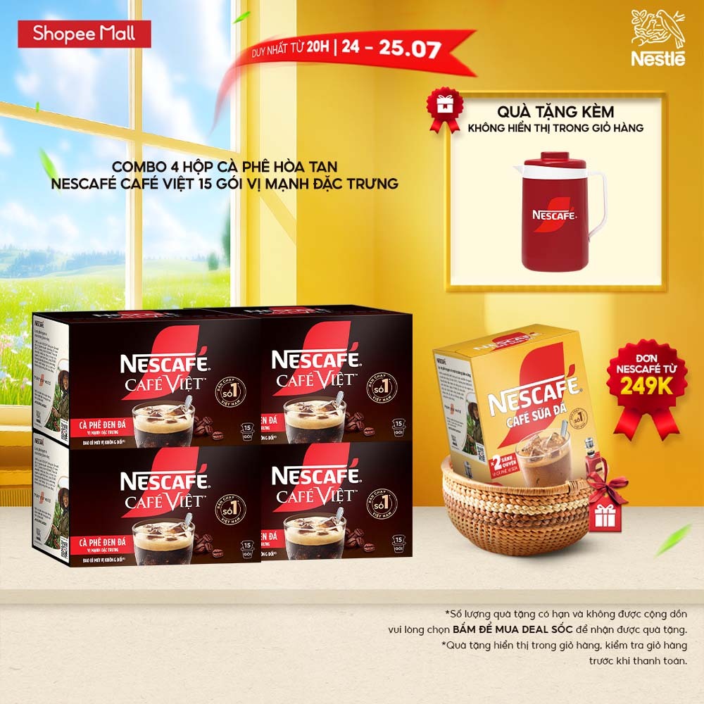 [Tặng Ca đá Nescafé] Combo 4 Hộp Cà phê Hòa tan NESCAFÉ CAFÉ VIỆT 15 ...