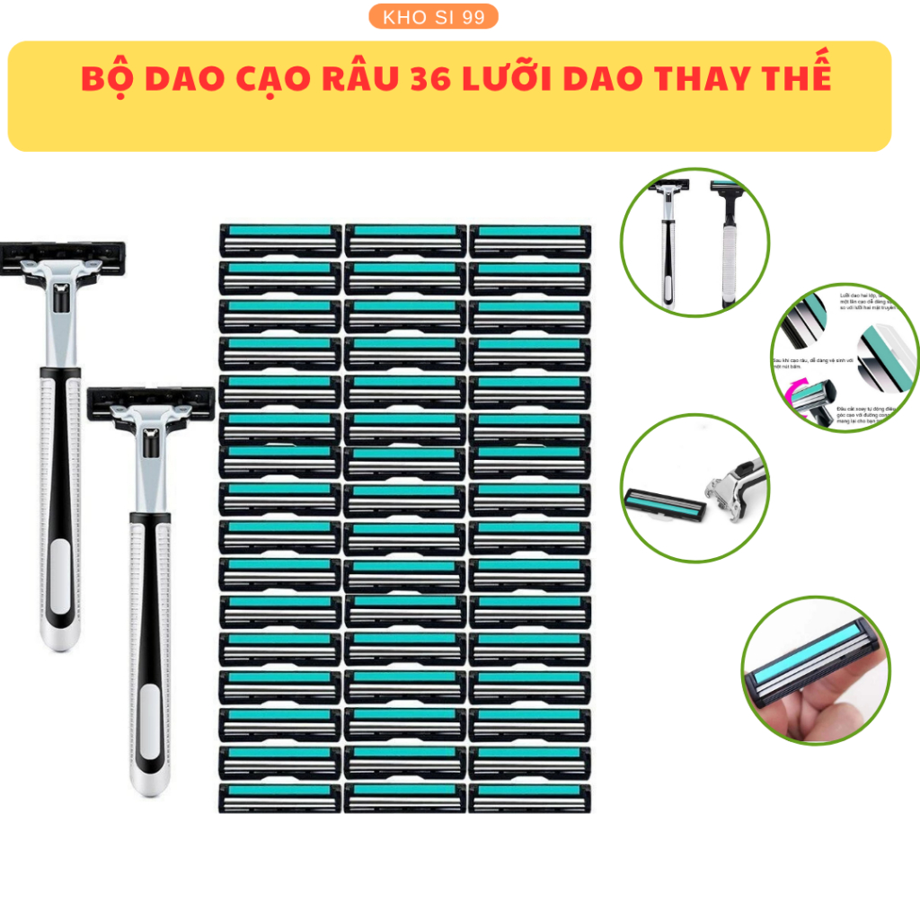 [dcr] BỘ CẠO RÂU 36 LƯỠI- KÈM TUÝP KEM Set Dao Cạo Râu 36 Món, Bộ Dao ...
