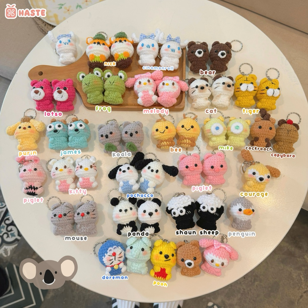 Móc Khoá Len Nhung Mini Animal Thú Len Động Vật Gấu Mèo thỏ Sư Tử Hổ Nhân Vật Hoạt Hình