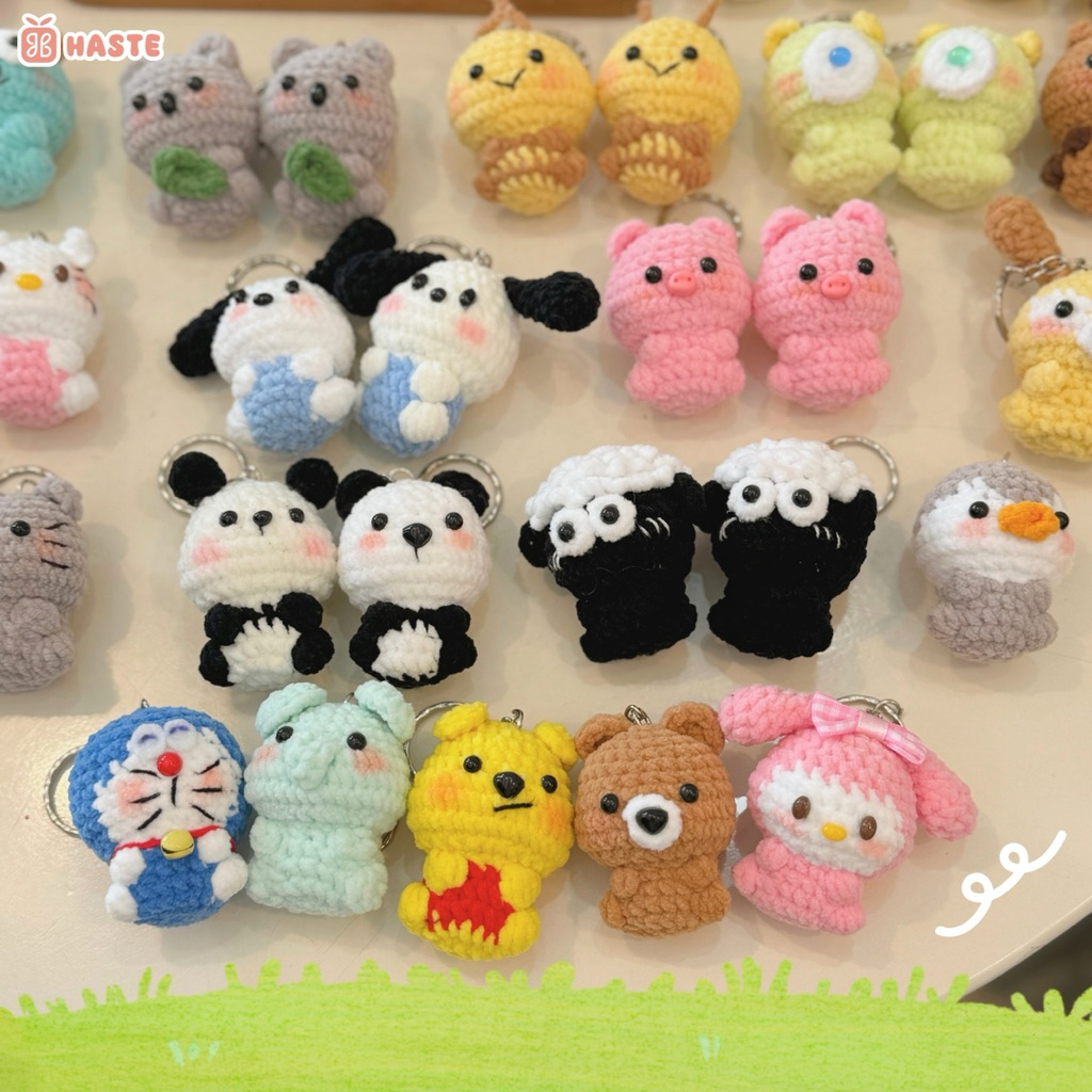 Móc Khoá Len Nhung Mini Animal Thú Len Động Vật Gấu Mèo thỏ Sư Tử Hổ Nhân Vật Hoạt Hình