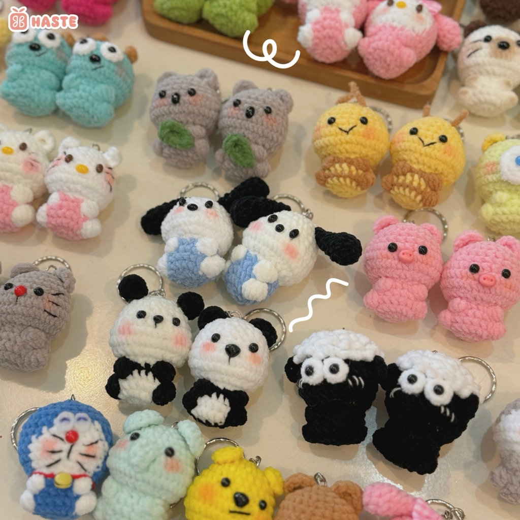 Móc Khoá Len Nhung Mini Animal Thú Len Động Vật Gấu Mèo thỏ Sư Tử Hổ Nhân Vật Hoạt Hình