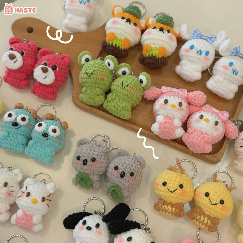Móc Khoá Len Nhung Mini Animal Thú Len Động Vật Gấu Mèo thỏ Sư Tử Hổ Nhân Vật Hoạt Hình