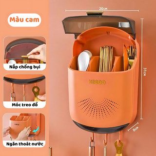 Hộp Đựng Đũa Muỗng Thìa Treo Tường Có Khay Hứng Nước Có Nắp Đậy Chống Côn Trùng