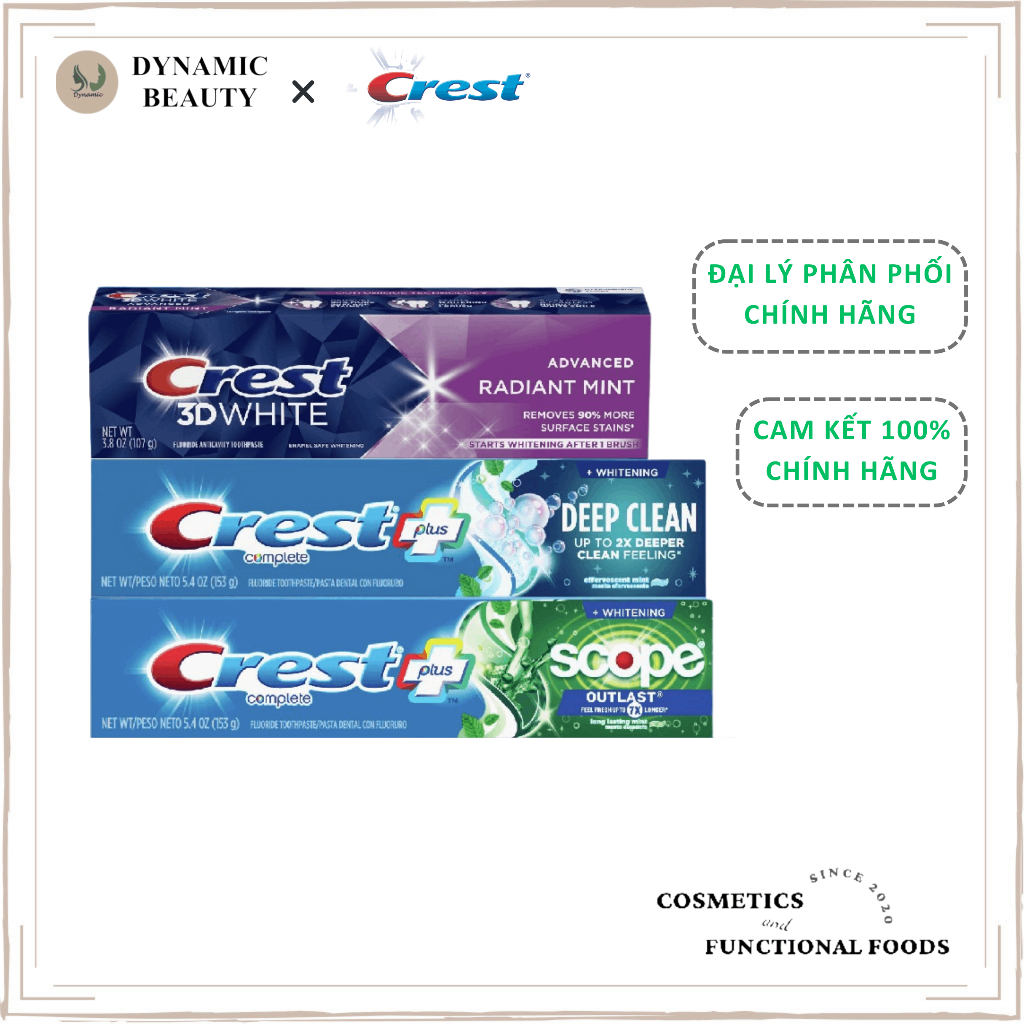 Kem đánh răng Crest 3Dwhite radiant mint/ whitening scope/ deep clean ...