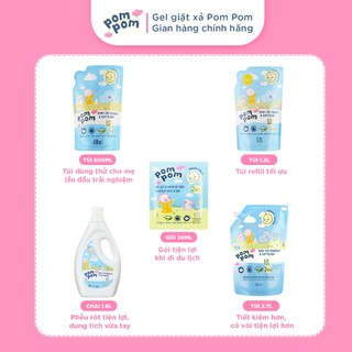 Combo 2 Túi Nước Giặt Xả Pom Pom Newborn 1.6L - An Toàn Cho Bé Mới Lọt Lòng, Kháng Khuẩn, Hương Phấn Rơm Dịu Nhẹ NB16