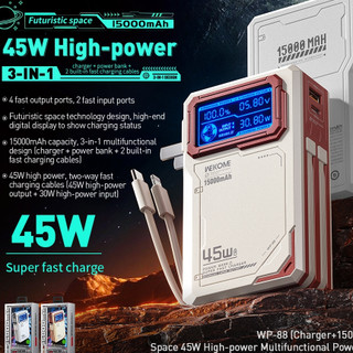 [CÓ 3C] Cục dự phòng siêu nhanh WK Design WP-88 15000mAh PD 45W QC 22.5W sạc tường - chân cắm 220V