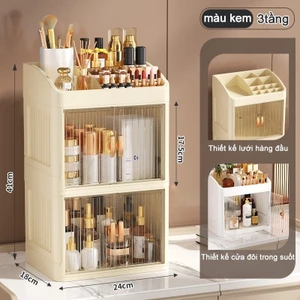 Kệ Tủ Mỹ Phẩm Đa Năng 3 Tầng Gấp Gọn, Kèm Khay Đựng Son Tiện Ích, Chống Nước, Chất Liệu PP Bền Bỉ