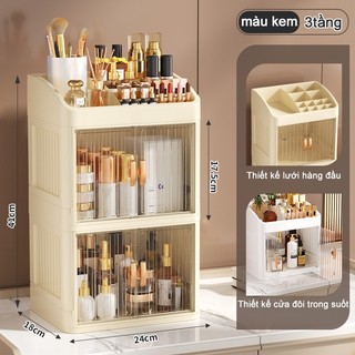 Kệ Tủ Mỹ Phẩm  Đa Năng 3 Tầng Gấp Gọn, Kèm Khay Đựng Son Tiện Ích, Chống Nước, Chất Liệu PP Bền Bỉ