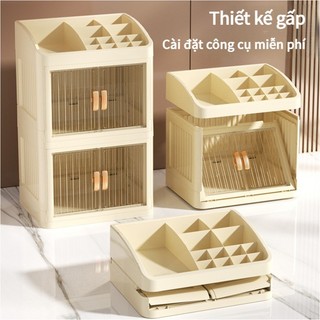Kệ Tủ Mỹ Phẩm  Đa Năng 3 Tầng Gấp Gọn, Kèm Khay Đựng Son Tiện Ích, Chống Nước, Chất Liệu PP Bền Bỉ