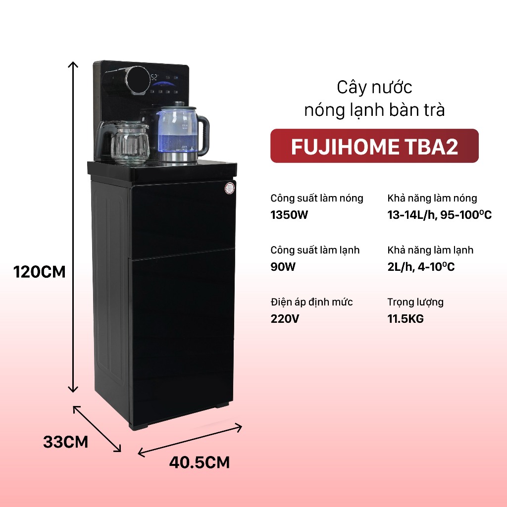 Máy nước nóng lạnh tích hợp bàn pha trà TB2A Nhập Khẩu FUJIHOME, Cây bàn trà đun nước siêu tốc màn hình cảm ứng
