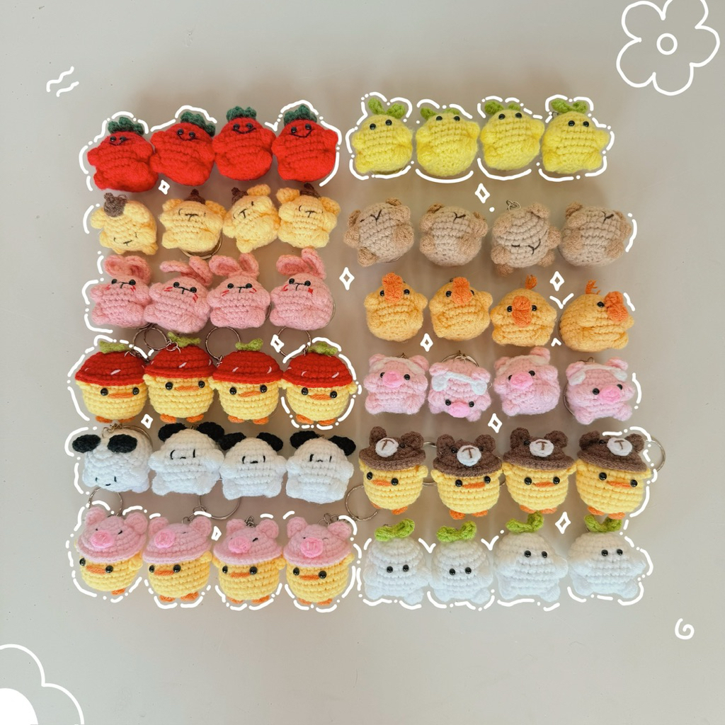 Móc Khoá Len Mini Animal Nấm Gà Thú Cosplay Đội Mũ Mushroom Handmade Dễ Thương