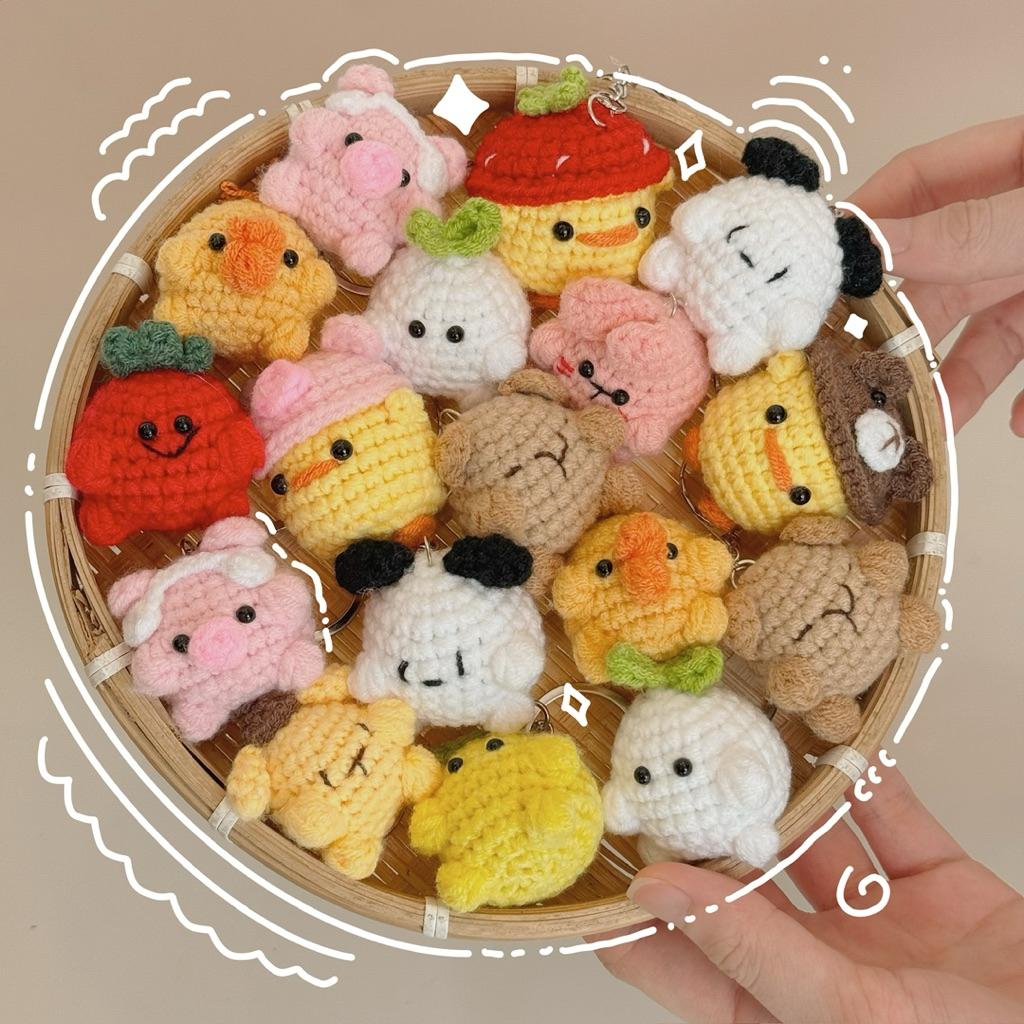 Móc Khoá Len Mini Animal Nấm Gà Thú Cosplay Đội Mũ Mushroom Handmade Dễ Thương