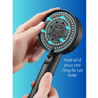 Vòi Sen Tăng Áp 5 Chế Độ, Tiết Kiệm Nước Màu Đen Sang Trọng, Tia Nước Nhỏ Áp Lực Cao