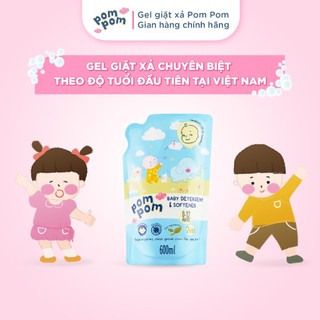 Nước Giặt Xả Pom Pom Newborn Túi 600ML - An Toàn Cho Bé Sơ Sinh, Sạch Sâu Vết Nôn Trớ, Hương Phấn Rôm Dịu Nhẹ NB6