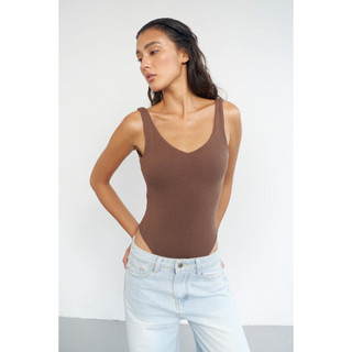 THEKIM Áo 2 dây bodysuit ( mút ngực tháo rời ) cổ tim khoét lưng sâu , áo bodysuit cúp ngực chữ V Rib 100% cotton T341