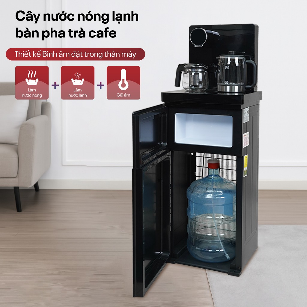 Máy nước nóng lạnh tích hợp bàn pha trà TB2A Nhập Khẩu FUJIHOME, Cây bàn trà đun nước siêu tốc màn hình cảm ứng