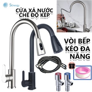 Vòi bồn rửa chén bát nóng lạnh có dây rút bằng Inox 304 cao cấp - tặng kèm dây cấp nóng lạnh