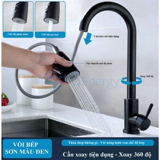 Vòi bồn rửa chén bát nóng lạnh có dây rút bằng Inox 304 cao cấp - tặng kèm dây cấp nóng lạnh