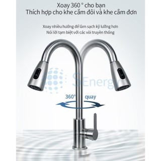 Vòi bồn rửa chén bát nóng lạnh có dây rút bằng Inox 304 cao cấp - tặng kèm dây cấp nóng lạnh