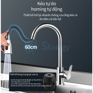 Vòi bồn rửa chén bát nóng lạnh có dây rút bằng Inox 304 cao cấp - tặng kèm dây cấp nóng lạnh