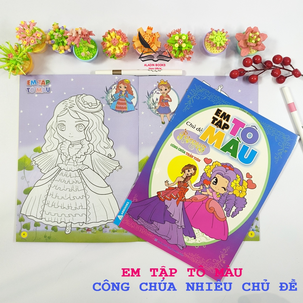 Sách - Bộ 4 Quyển Em Tập Tô Màu – Chủ Đề Công Chúa - Lộng Lẫy- Xinh Đẹp- Diễm Lệ -Thần Tiên