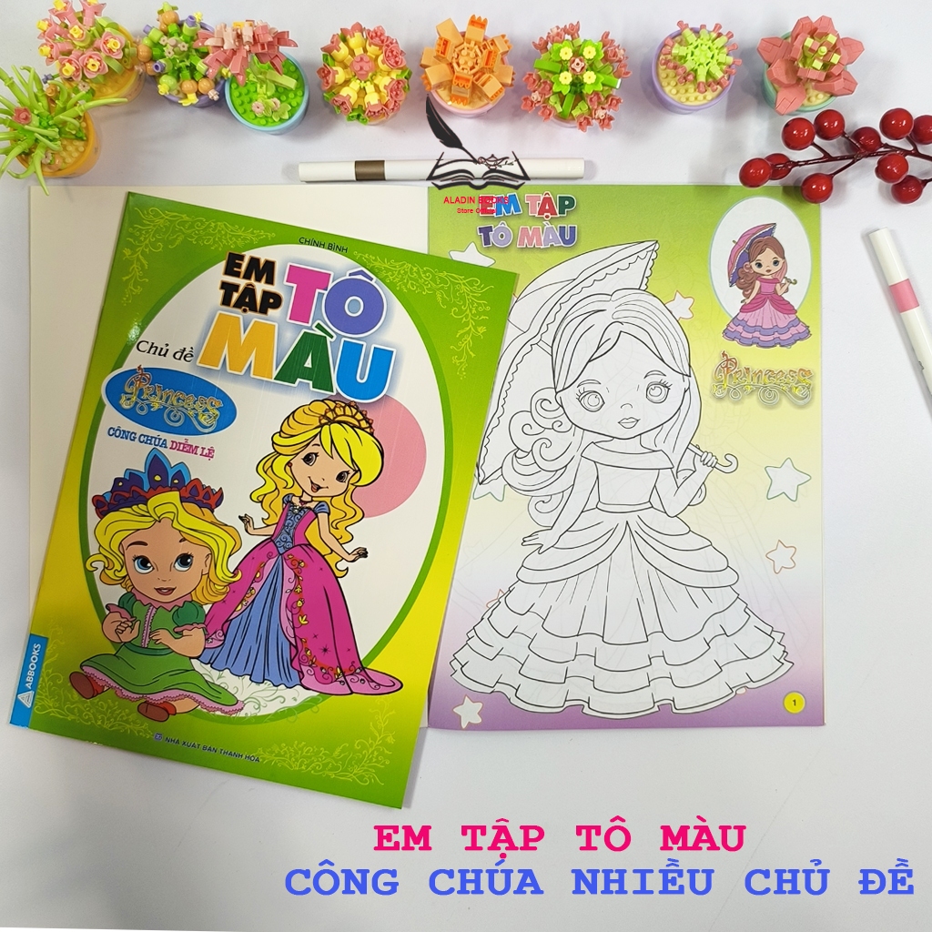 Sách - Bộ 4 Quyển Em Tập Tô Màu – Chủ Đề Công Chúa - Lộng Lẫy- Xinh Đẹp- Diễm Lệ -Thần Tiên